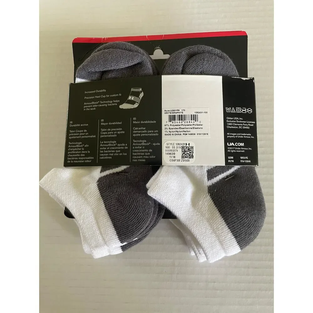 6 PAIR KIDS UNDER ARMOUR UA RESISTOR ATHLETIC CREWNO SHOW SOCKS SIZE YOUTH LG